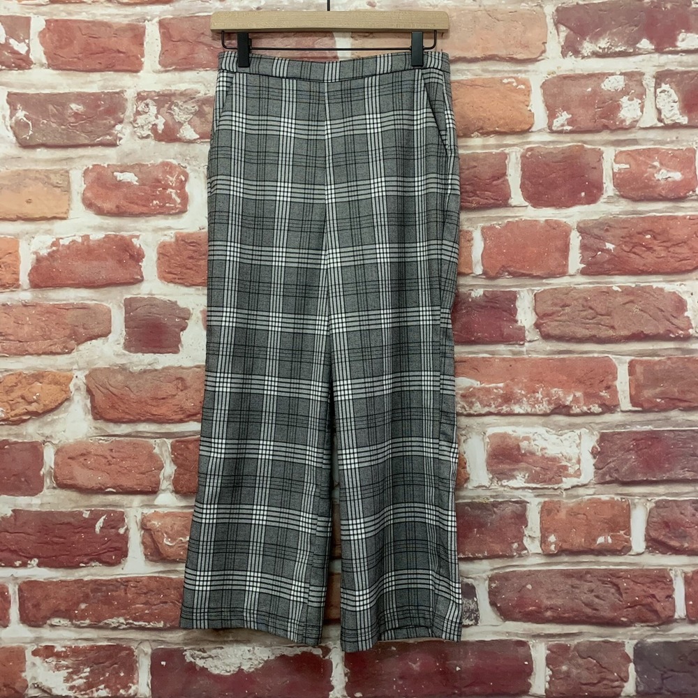 Lovers + Friends Trousers Women's Small Black White Plaid Wide Leg Casual Career